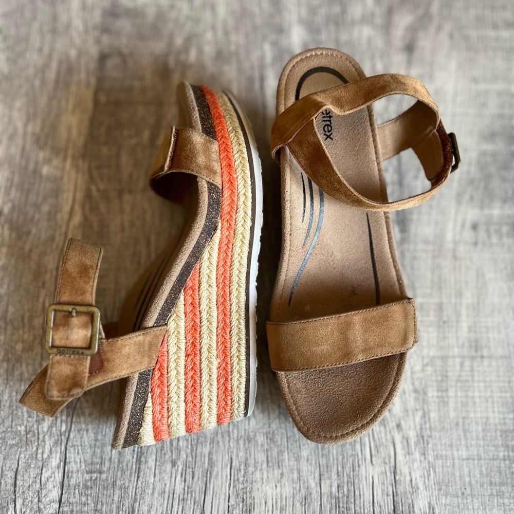 Aetrex Sydney Espadrille Wedge Sandals Cognac Orange Stripe Size 8.5 - Picture 8 of 10